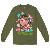 Army Green little cute cow Long Sleeve Tee - NancyCooperArtShop