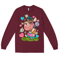 Burgundy little cute cow Long Sleeve Tee - NancyCooperArtShop