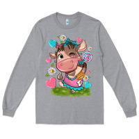 Heather Grey little cute cow Long Sleeve Tee - NancyCooperArtShop