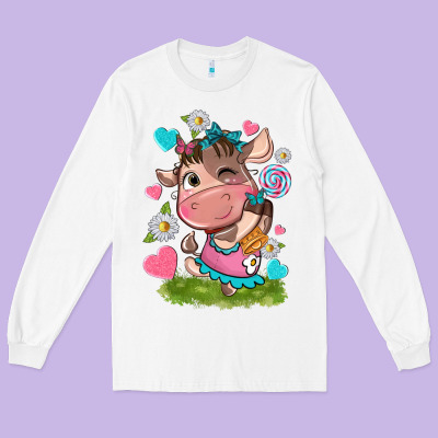 Little Cute Cow Long Sleeve Tee Designed By Nancycooperartshop