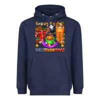 Navy Happy Hallothanksmas coffee cups Heavyweight Hoodie - texasbilliewilder