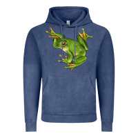 Vintage Denim White Lipped Tree Frog Illustrations Vintage Hoodie - LillyAllenDesigns