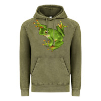 Vintage Olive White Lipped Tree Frog Illustrations Vintage Hoodie - LillyAllenDesigns
