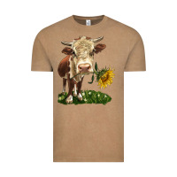 Vintage Coffee hereford heifer with sunflower Vintage Tee - LillyAllenDesigns