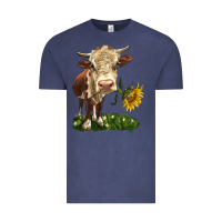 Vintage Denim hereford heifer with sunflower Vintage Tee - LillyAllenDesigns