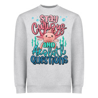 Heather Grey stay curious and axolotl questions Heavyweight Sweatshirt - MaliasSmallBusiness