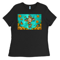 Black bull skull cross skinny metal can holder Ladies Tee - HRA Design Shop