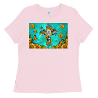 Bubblegum Pink bull skull cross skinny metal can holder Ladies Tee - HRA Design Shop