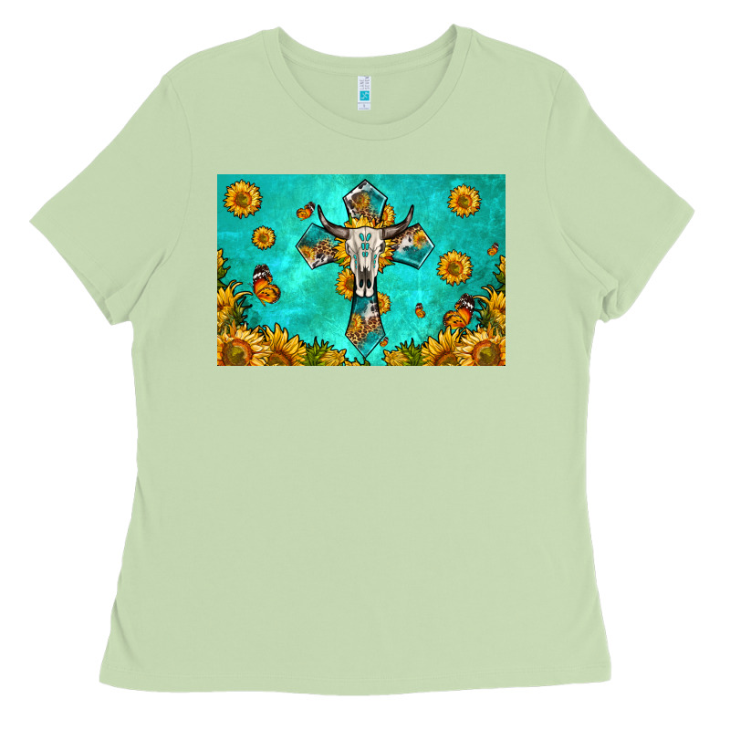 Bull Skull Cross Skinny Metal Can Holder Ladies Tee by HRA Design Shop | Teevron