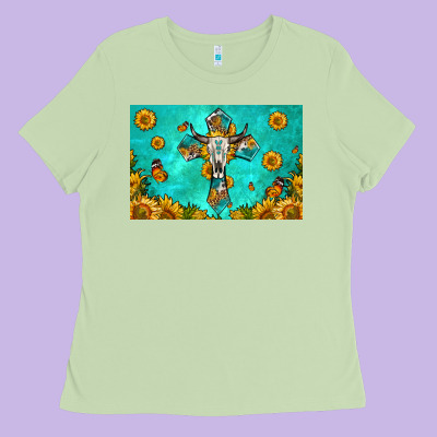 Bull Skull Cross Skinny Metal Can Holder Ladies Tee Designed By Hra Design Shop