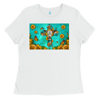 White bull skull cross skinny metal can holder Ladies Tee - HRA Design Shop