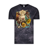 Cloud Black Hereford heifer with sunflower and leopard Vintage Tee - LillyAllenDesigns