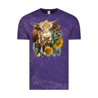 Cloud Purple Hereford heifer with sunflower and leopard Vintage Tee - LillyAllenDesigns
