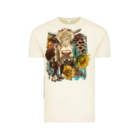 Vintage Arctic Hereford heifer with sunflower and leopard Vintage Tee - LillyAllenDesigns
