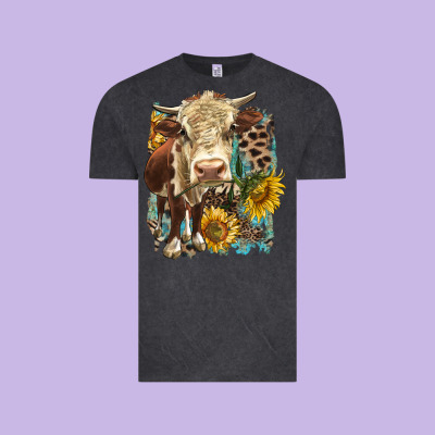 Hereford Heifer With Sunflower And Leopard Vintage Tee Designed By Lillyallendesigns