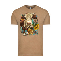 Vintage Coffee Hereford heifer with sunflower and leopard Vintage Tee - LillyAllenDesigns