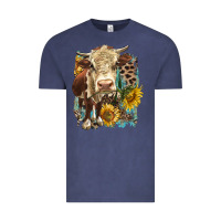 Vintage Denim Hereford heifer with sunflower and leopard Vintage Tee - LillyAllenDesigns