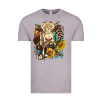 Vintage Zinc Hereford heifer with sunflower and leopard Vintage Tee - LillyAllenDesigns