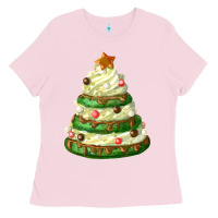 Bubblegum Pink white christmas cookie cake Ladies Tee - FaDigitalArtStudio
