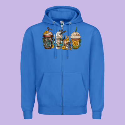 Bull Skull Western Coffee Cups Zipper Hoodie Designed By Jasminsmagicworld