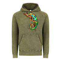 Vintage Olive Chameleon Lizard Illustrations Vintage Hoodie - LillyAllenDesigns