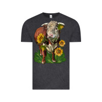 Vintage Black hereford bull with sunflowers Vintage Tee - LillyAllenDesigns