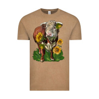 Vintage Coffee hereford bull with sunflowers Vintage Tee - LillyAllenDesigns