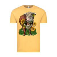 Vintage Mustard hereford bull with sunflowers Vintage Tee - LillyAllenDesigns