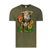 Vintage Olive hereford bull with sunflowers Vintage Tee - LillyAllenDesigns