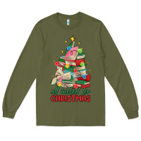 Army Green christmas book tree Long Sleeve Tee - MaliasSmallBusiness