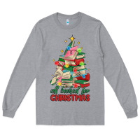 Heather Grey christmas book tree Long Sleeve Tee - MaliasSmallBusiness