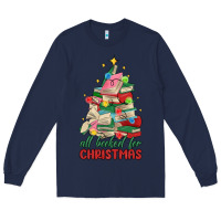 Navy christmas book tree Long Sleeve Tee - MaliasSmallBusiness