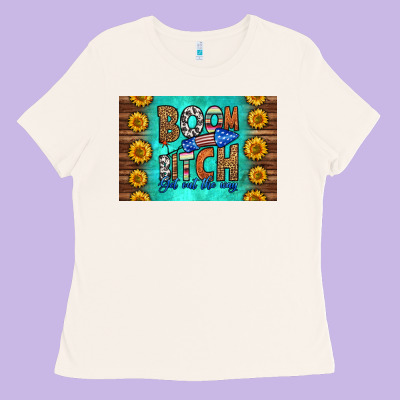 Boom Bitch Get Out The Way Skinny Metal Can Holder Ladies Tee Designed By Hra Design Shop
