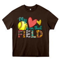 Chocolate Brown my heart is on that field softball Heavy Core Tee - HRA Design Shop