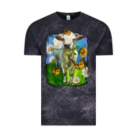 Cloud Black charolais heifer with sunflower and daisies Vintage Tee - LillyAllenDesigns