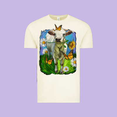 Charolais Heifer With Sunflower And Daisies Vintage Tee Designed By Lillyallendesigns