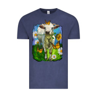 Vintage Denim charolais heifer with sunflower and daisies Vintage Tee - LillyAllenDesigns