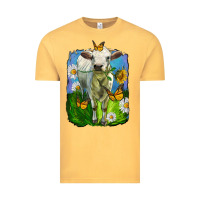 Vintage Mustard charolais heifer with sunflower and daisies Vintage Tee - LillyAllenDesigns