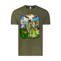 Vintage Olive charolais heifer with sunflower and daisies Vintage Tee - LillyAllenDesigns