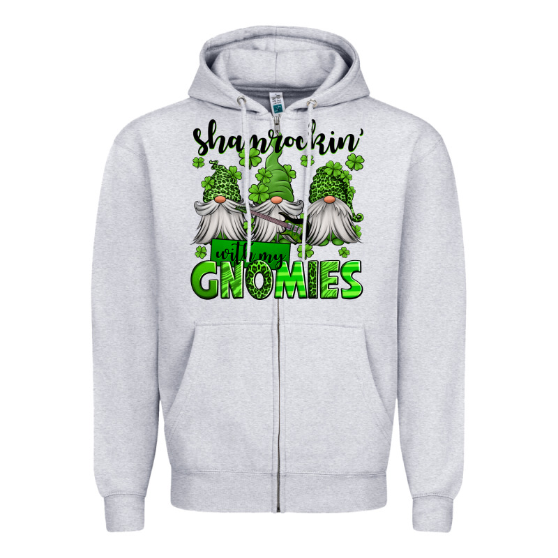 Shamrockin' With My Gnomies St Patrick's Day Zipper Hoodie by Jasminsmagicworld | Teevron