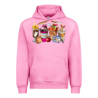 Fuchsia Pink Lunch Lady Coffee Cups Urban Hoodie - FaDigitalArtStudio
