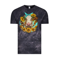 Cloud Black simmental heifer with sunflowers and leopard Vintage Tee - LillyAllenDesigns