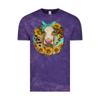 Cloud Purple simmental heifer with sunflowers and leopard Vintage Tee - LillyAllenDesigns
