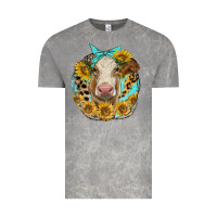 Cloud Rock simmental heifer with sunflowers and leopard Vintage Tee - LillyAllenDesigns