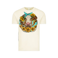 Vintage Arctic simmental heifer with sunflowers and leopard Vintage Tee - LillyAllenDesigns
