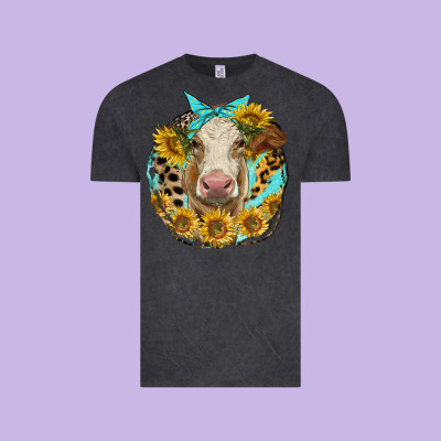 Simmental Heifer With Sunflowers And Leopard Vintage Tee Designed By Lillyallendesigns