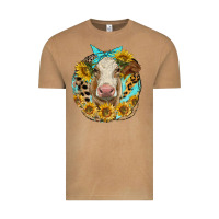 Vintage Camel simmental heifer with sunflowers and leopard Vintage Tee - LillyAllenDesigns