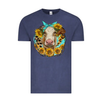 Vintage Denim simmental heifer with sunflowers and leopard Vintage Tee - LillyAllenDesigns