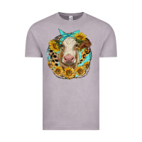 Vintage Zinc simmental heifer with sunflowers and leopard Vintage Tee - LillyAllenDesigns