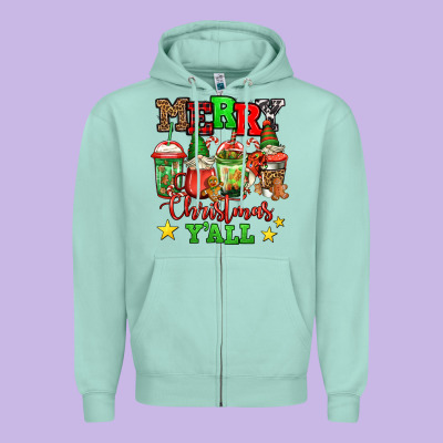 Merry Christmas Y'all Gnome Coffee Zipper Hoodie Designed By Jasminsmagicworld